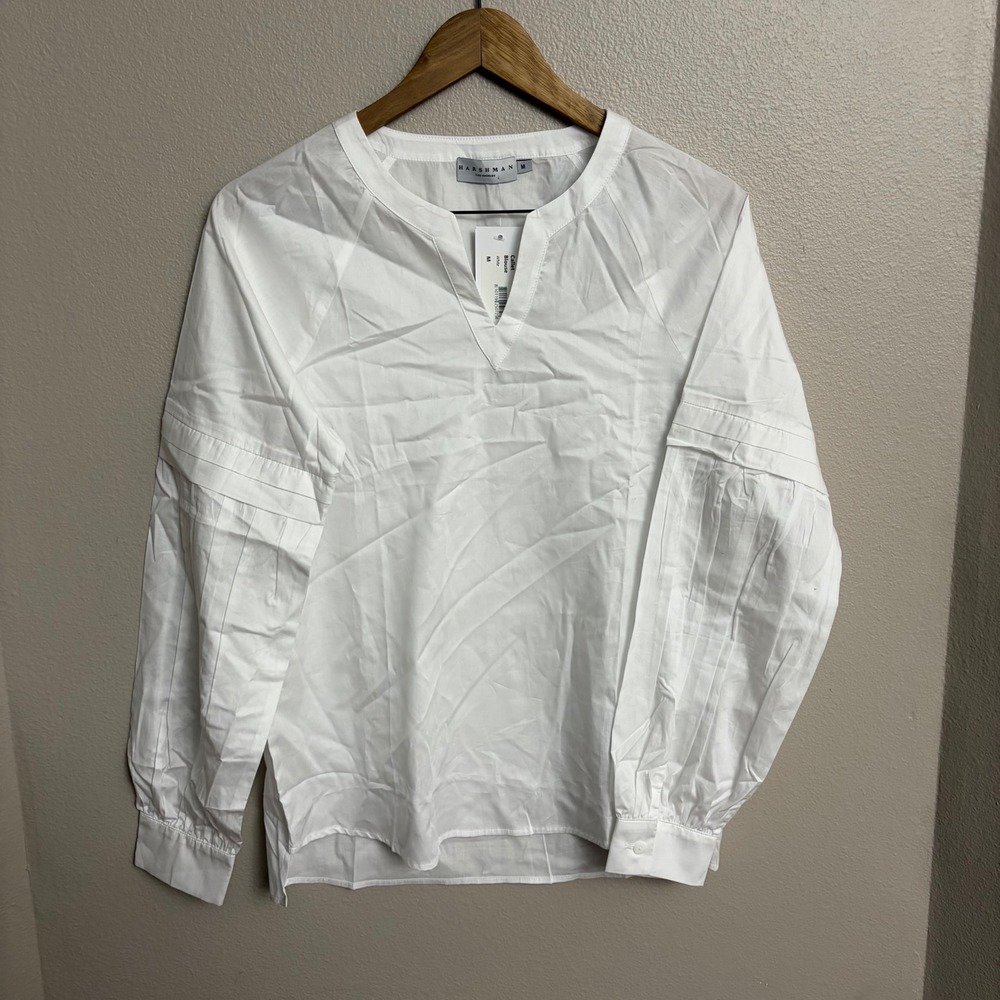 White Split-Neck Cotton Blouse